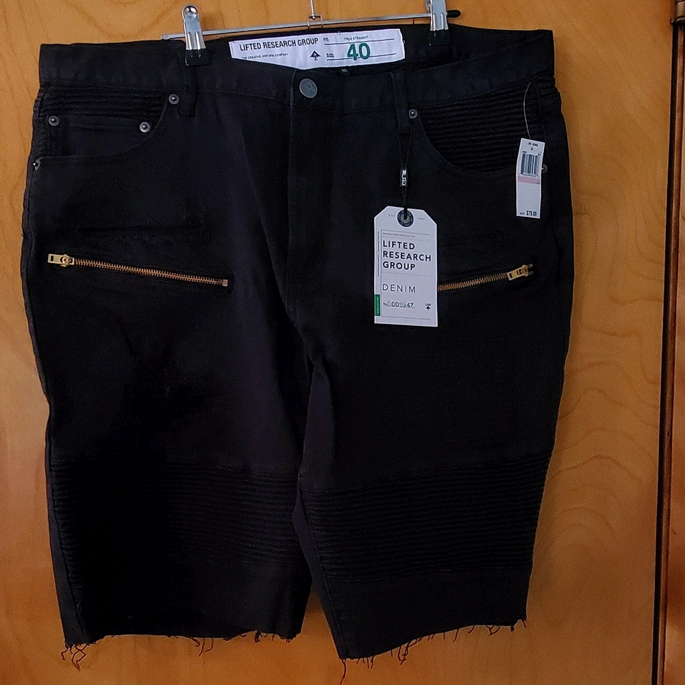 LRG Black distressed moto shorts